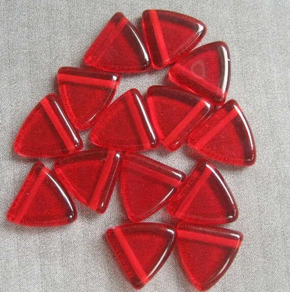 Red Flat triangle Czech glass beads by CColganArt on Etsy