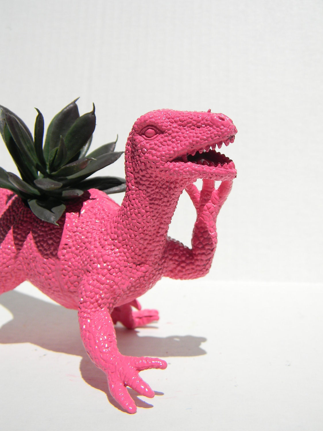 Hot Pink Dinosaur Planter Raptor Great for Succulent Plants and Small Cacti