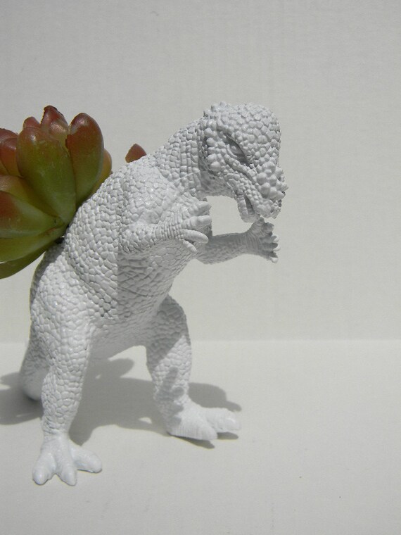 Stark White Minimalist Dinosaur Planter Modern Succulent Planter Wedding Gift Pachycephalosaurus