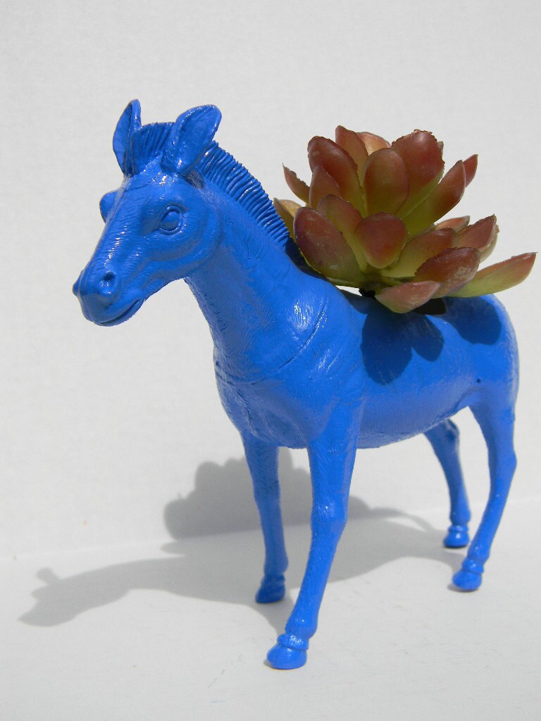 NEON Zebra Planter True Blue Great Dorm, Nursery, Decor or Baby Shower Gift Ready to Plant