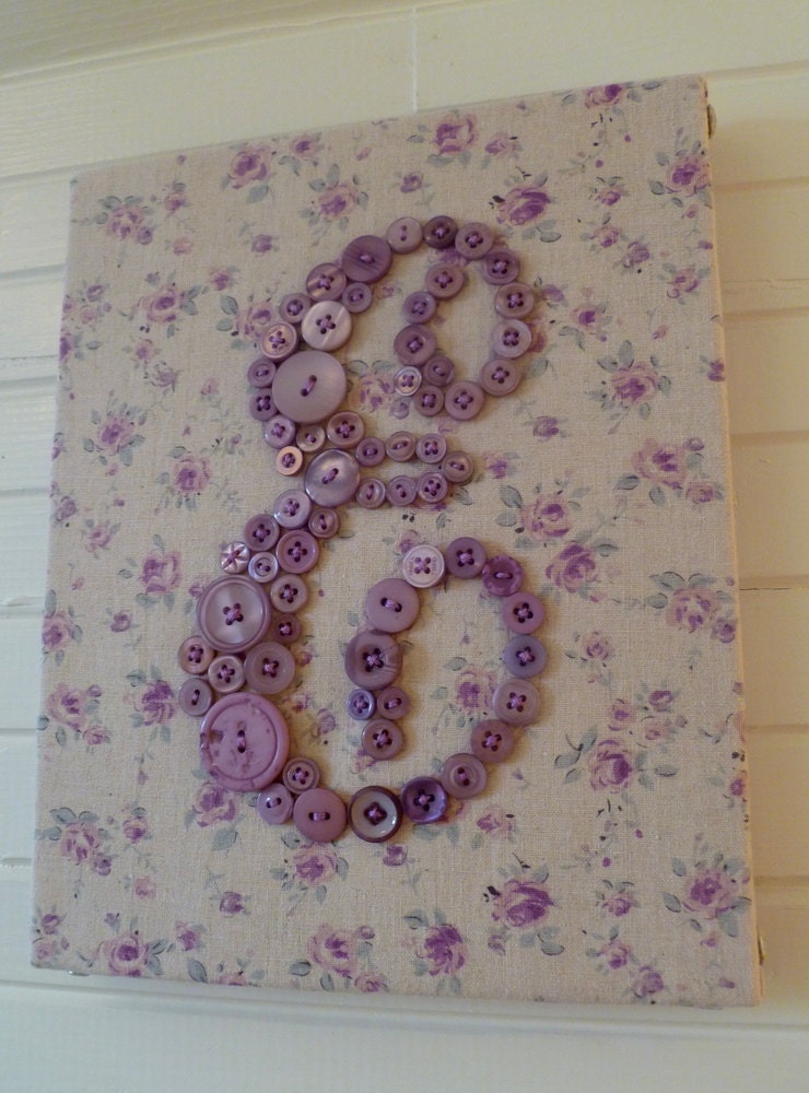 Baby Nursery Lavender Button Monogram on 8"x10" Canvas -- Unique Vintage Style Letter Art