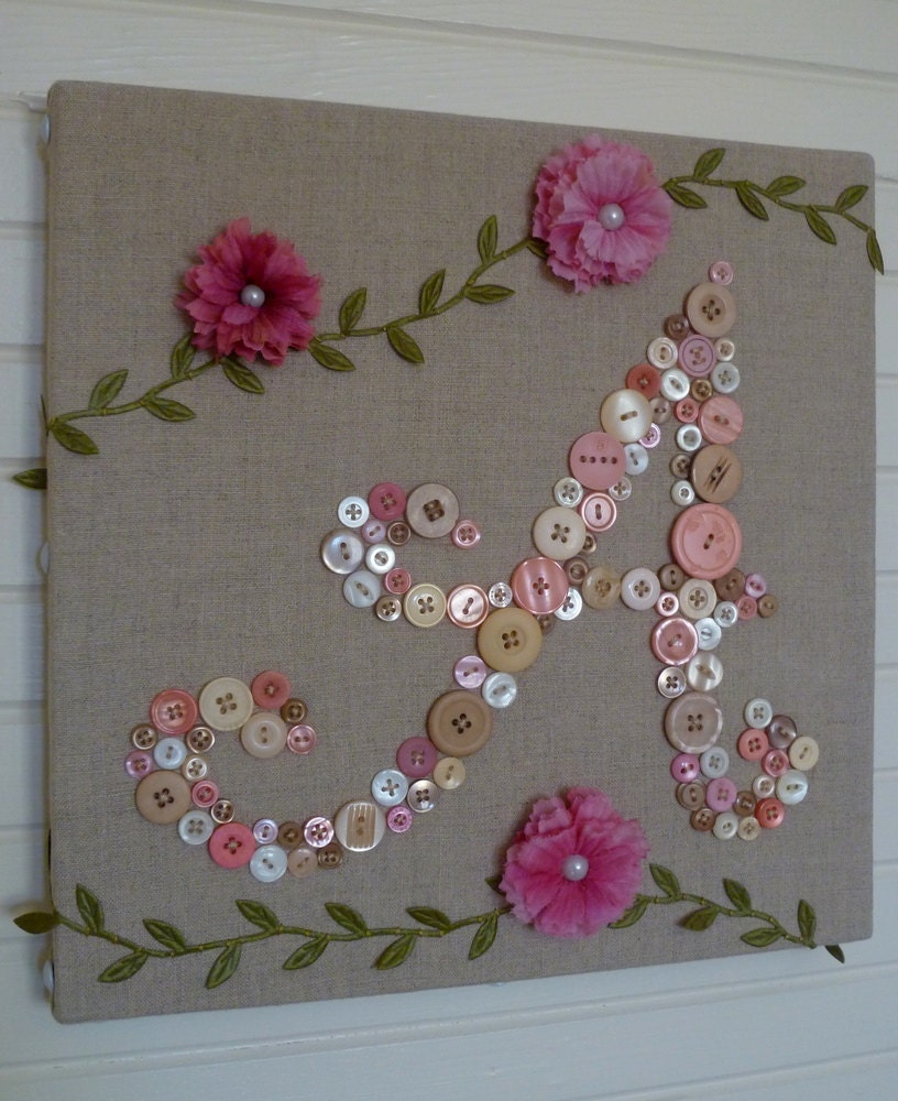 Baby Monogram Button Letter -- Unique Personalized Nursery Wall Art -- by Letter Perfect Designs on Etsy