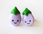 Purple Baby Eggplant Earrings - Polymer Clay Jewelry