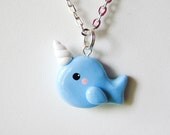 Polymer Clay Blue Narwhal Charm Necklace