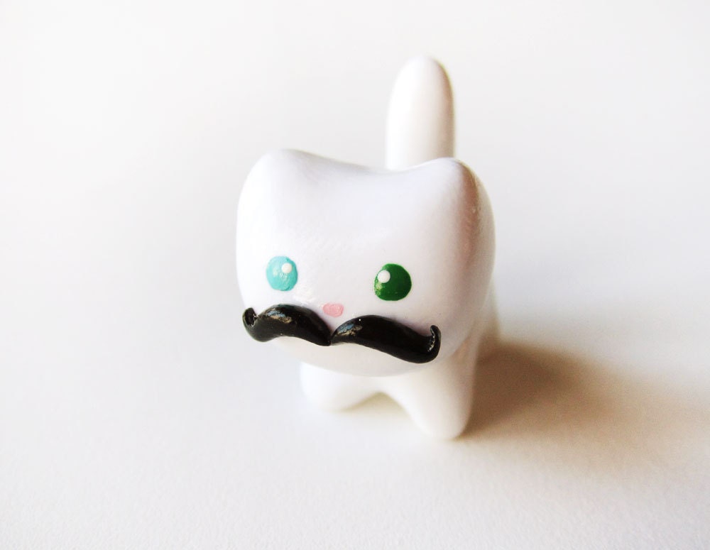 Funny Black Mustache White Cat Charm