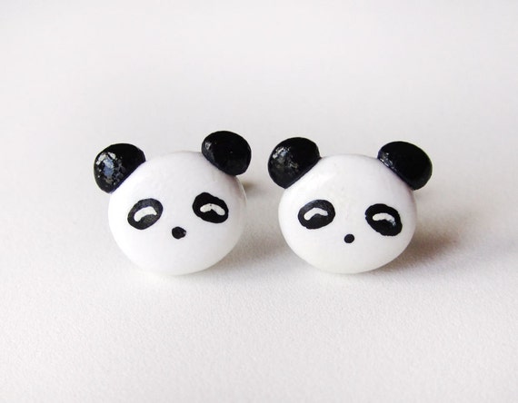 Items Similar To Cute Polymer Clay Panda Bear Earrings On Etsy 4320