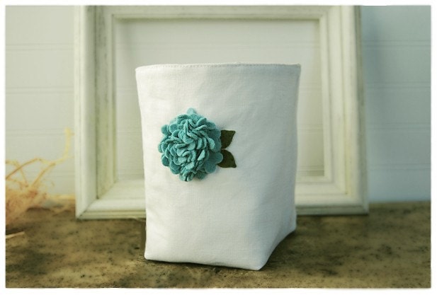 white linen box Blue Hydrangea flower Wool Felt diaper caddy Weddings decor Linen Organizer Bin Storage Basket  Handmade tagt team Gift Wrap - hoganfe