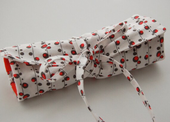 Jewelry Bag Roll Orange Gray and White