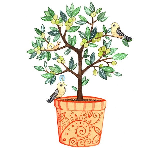 Children Wall Art print - Tuscan Birds and Olive Tree 8x10  nursery wall art, Nursery art print, baby nursery, nursery decor, kids art