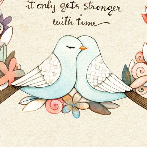 Lovebirds Print, watercolor painting, house warming gifts, true love never dies, inspirational quote