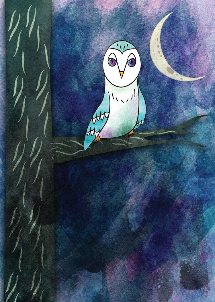 Owl at Night -  4x6 Giclee Art Print