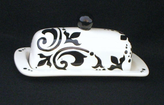 how  Damask make and butter zoom Black White Butter Floral Dish. Dish.Butter  Dish. to Butter