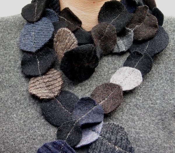 Recycled Wool Necklace Scarf - Black, Browns, Soft Greys