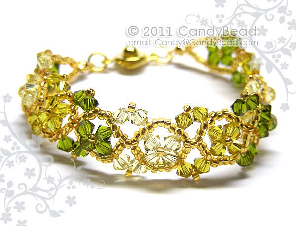 Swarovski bracelet, Olivine and Gold crystal bracelet by CandyBead