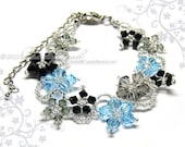 Swarovski Crystal Bracelet, Flora bracelet black and blue with silver clasp and adjustable chain by CandyBead - candybead