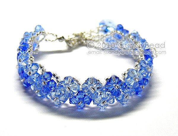 Swarovski Bracelet, Sweet Blue Sapphire Zig Zag Swarovski Crystal Bracelet with Silver Clasp and adjustable chain by CandyBead