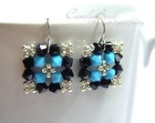 Swarovski earrings - Turquoise and Black Quadrangle Crystal Earrings (E022-02)