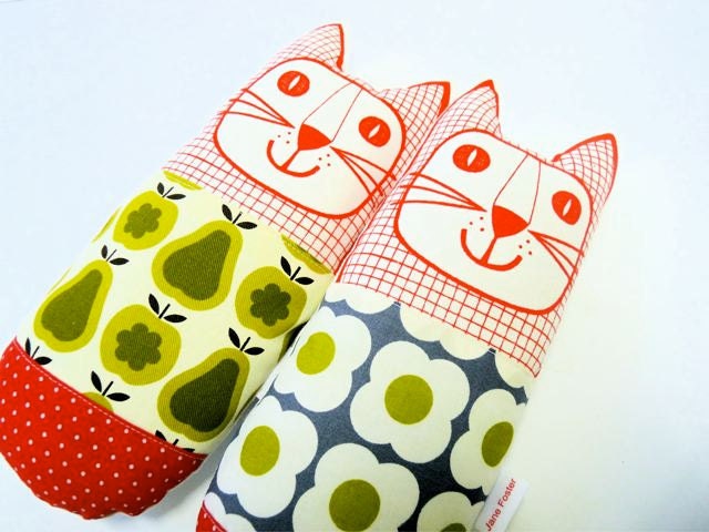 Orla Kiely pear and flower fabric cats