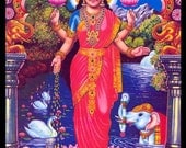 Mature Religion Lakshmi Goddess Wealth Prosperity Hindu Deity Giclée Art Print Sew on 3 x 4in Twill Patch Frame Able Craft Back Free S/H MBG