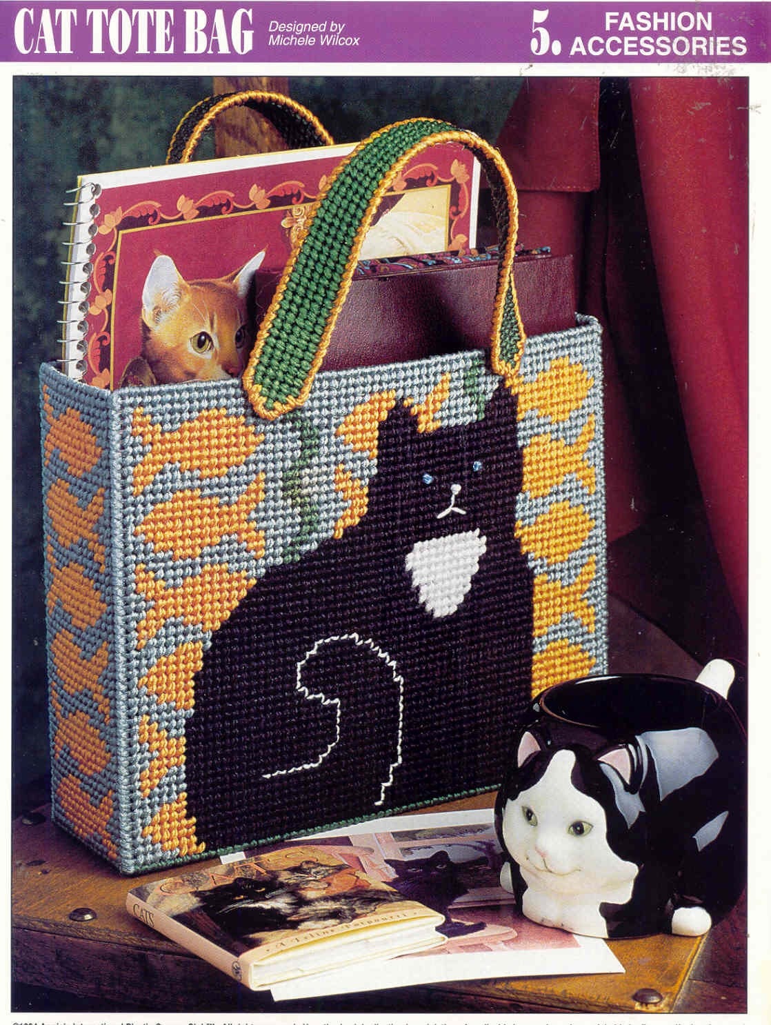 CAT TOTE BAG plastic canvas pattern RARE by puddinpop on Etsy