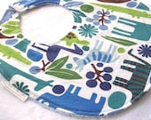 Baby Boy or Toddler Boy Bib - 2D Zoo in Blue - Boutique Bib with terry cloth backing with snag-free Velcro closure