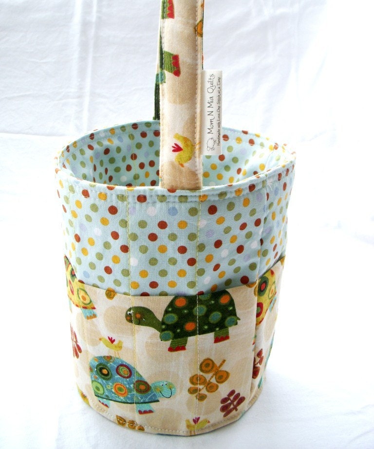 Creative Kids Art Bucket - Turtles & Dots - Fabric Basket Art Supply Organizer - Great Easter Basket Ready to Ship