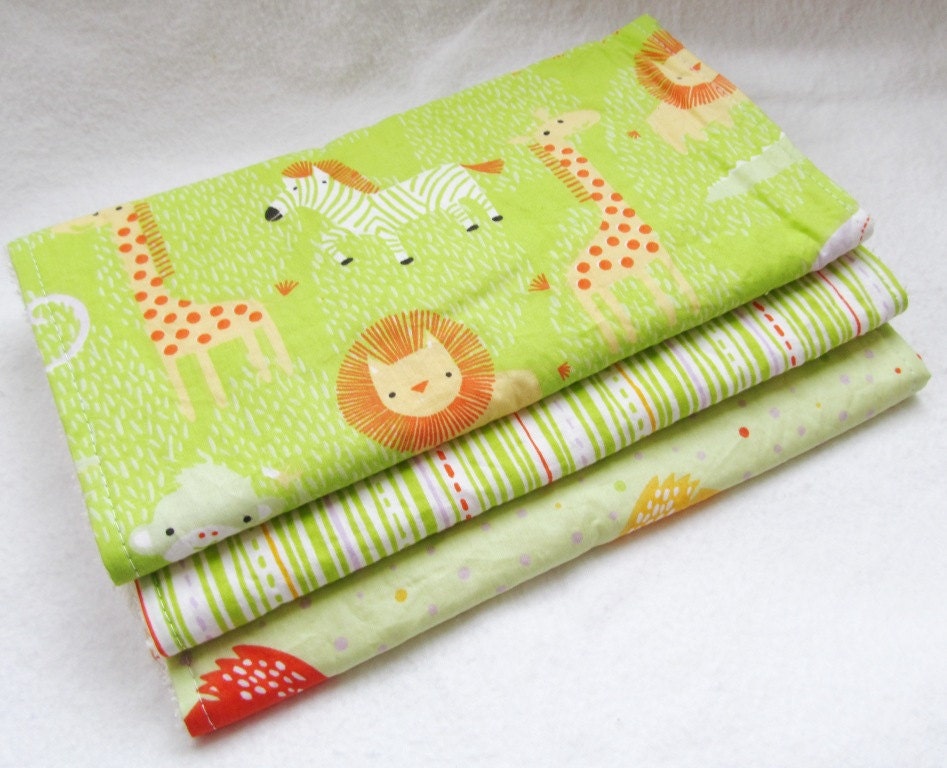 Burp Cloth Gift Set for Baby - Safari Sweet Organic in Green - Organic Cotton Prints - Set of 3 Burp Rags