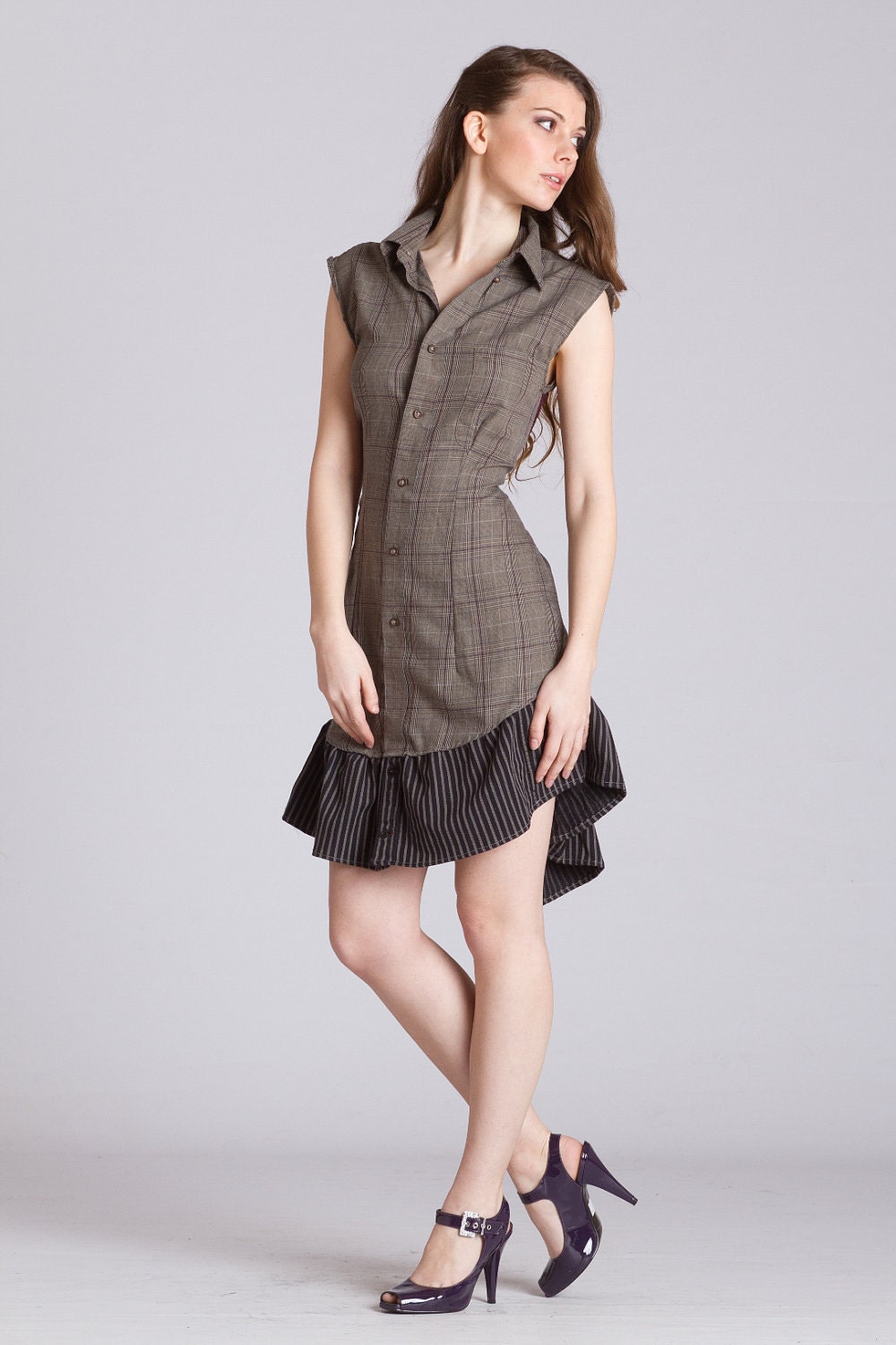 Plaid Grey Lace Embrace Dress Small