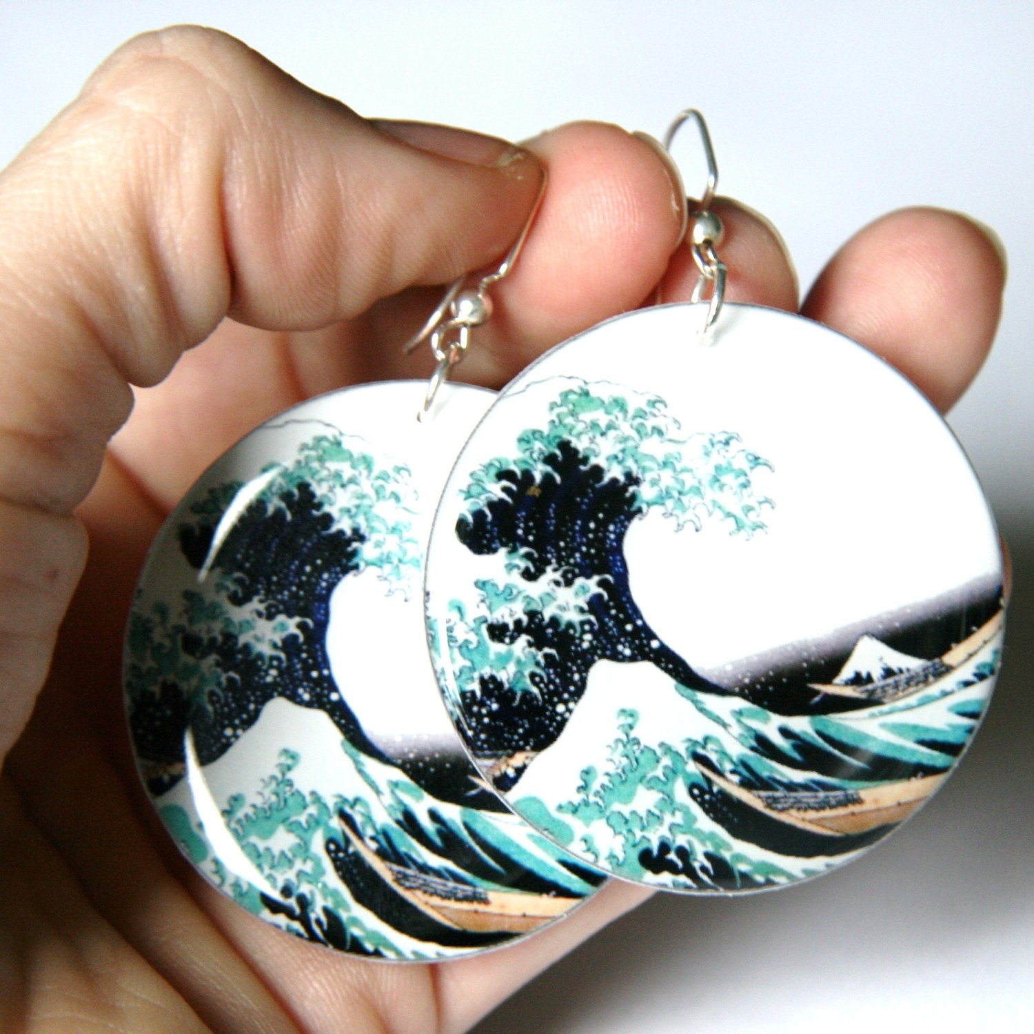Great Wave Design Large Resin Earrings with Sterling Ear Wires
