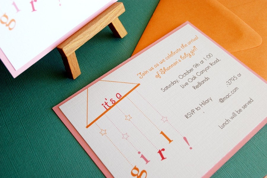 Baby Girl Mobile- SHOWER invitation or BIRTH announcement