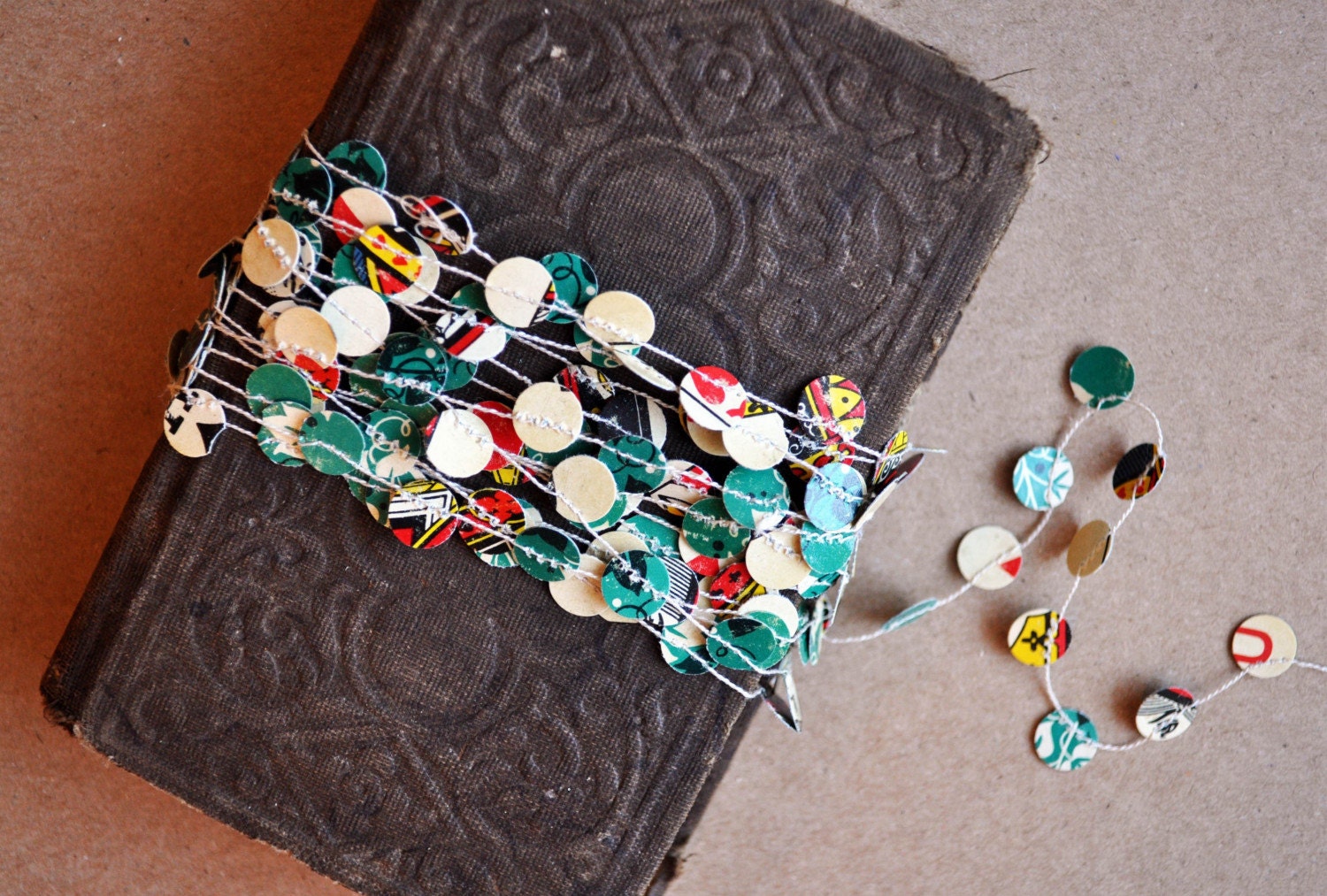 Recycled Antique Emerald Green Playing Cards Garland Strand - 10 feet