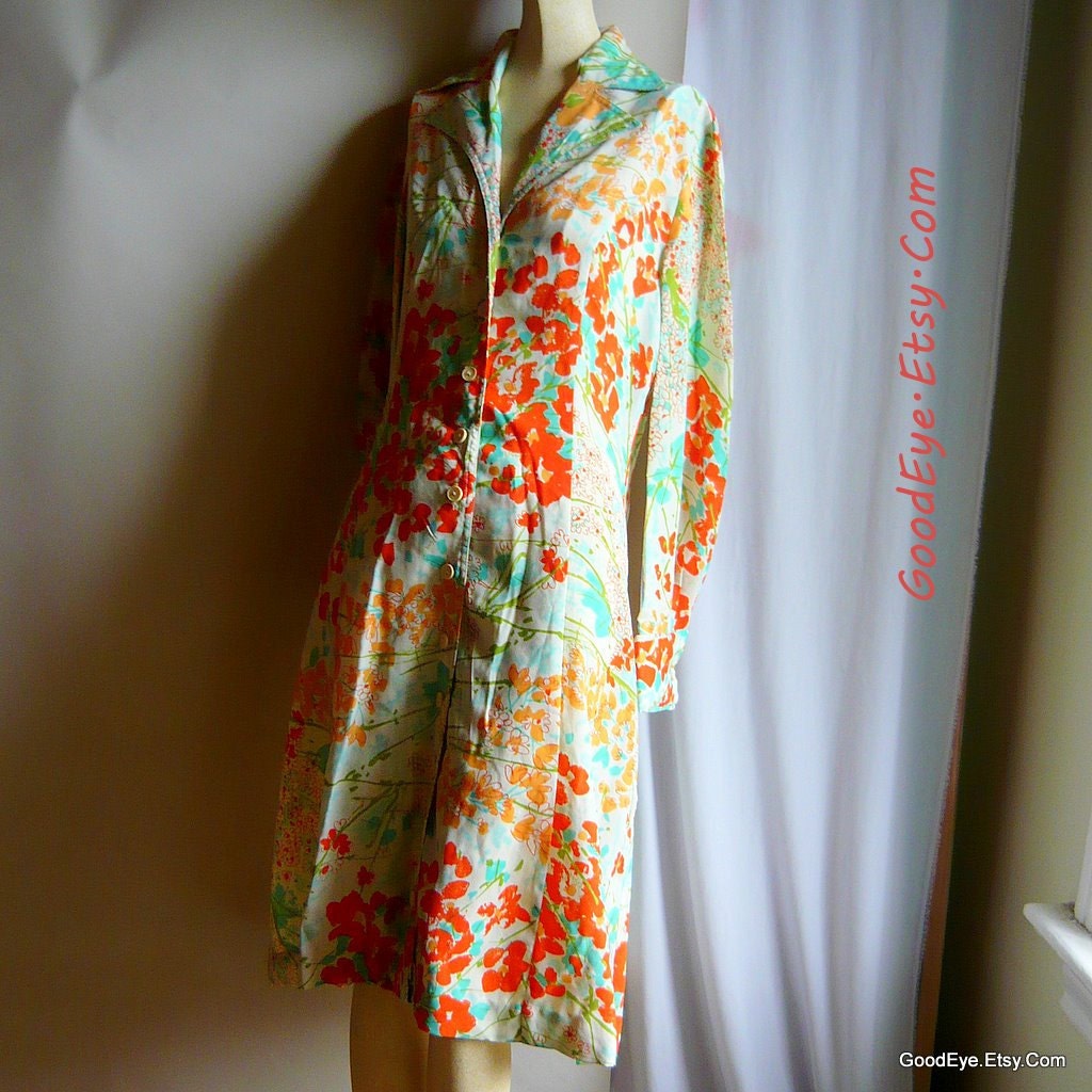 Vintage VERA Signature Dress size 6 8 10 Floral Mod ALine 60s 70s Medium