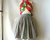Vintage Gathered Mini Skirt High Waist small  27 28 inches Pastel STRIPES