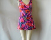 Vintage Skirted Swimsuit  FLORAL size 10 12 14 Medium 1960s 1970s