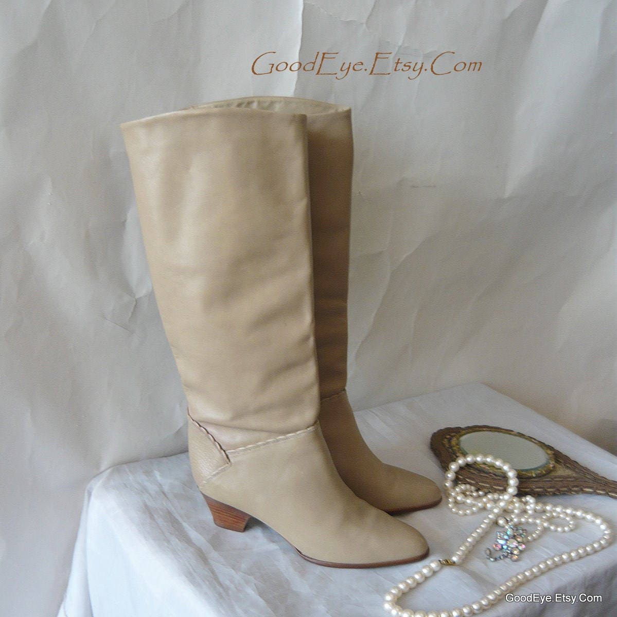 Leather Stovepipe Riding Boots sz 8 M Brazil 1980s Sand Eu 38 .5 UK 5 .5 Boho Flat