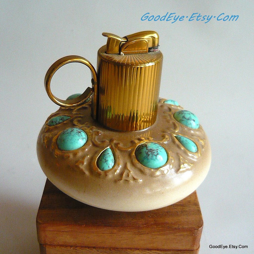 1950s Table Cigarette Lighter EVANS Regency MCM Coffee Table Bone China JEWELED