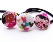 Fairy Princess Love Fabric Covered Button Ponytail Holder set of 3