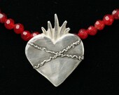 Corazon Sagrado Silver on Red Quartz Necklace