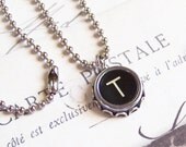 Vintage Typewriter Key Necklace Letter T