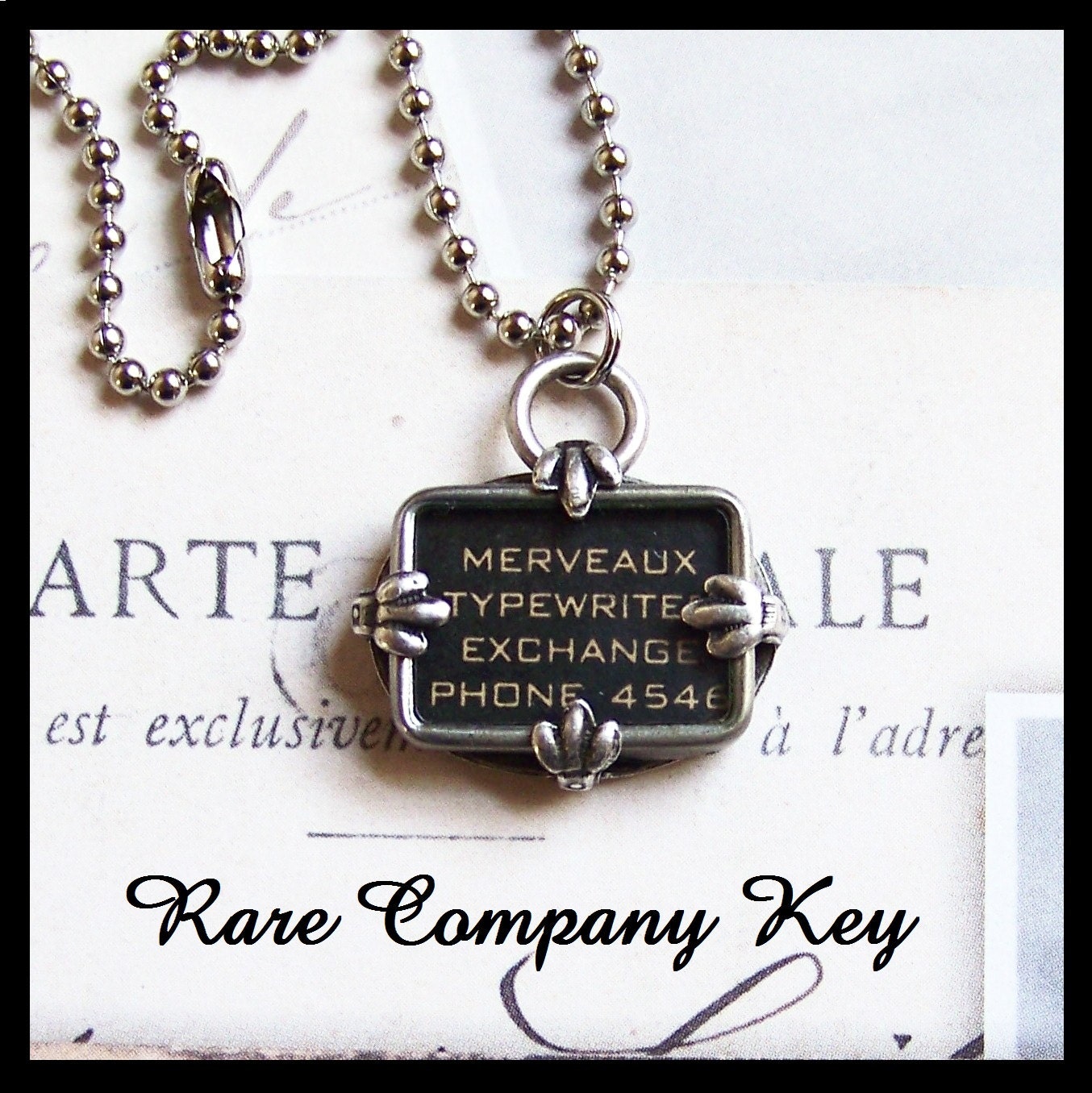 Vintage Typewriter Key Necklace Rare Company Key