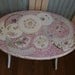 TINY BUBBLES broken china shabby chic pink roses Mosaic oval table duncan phyfe linen fold