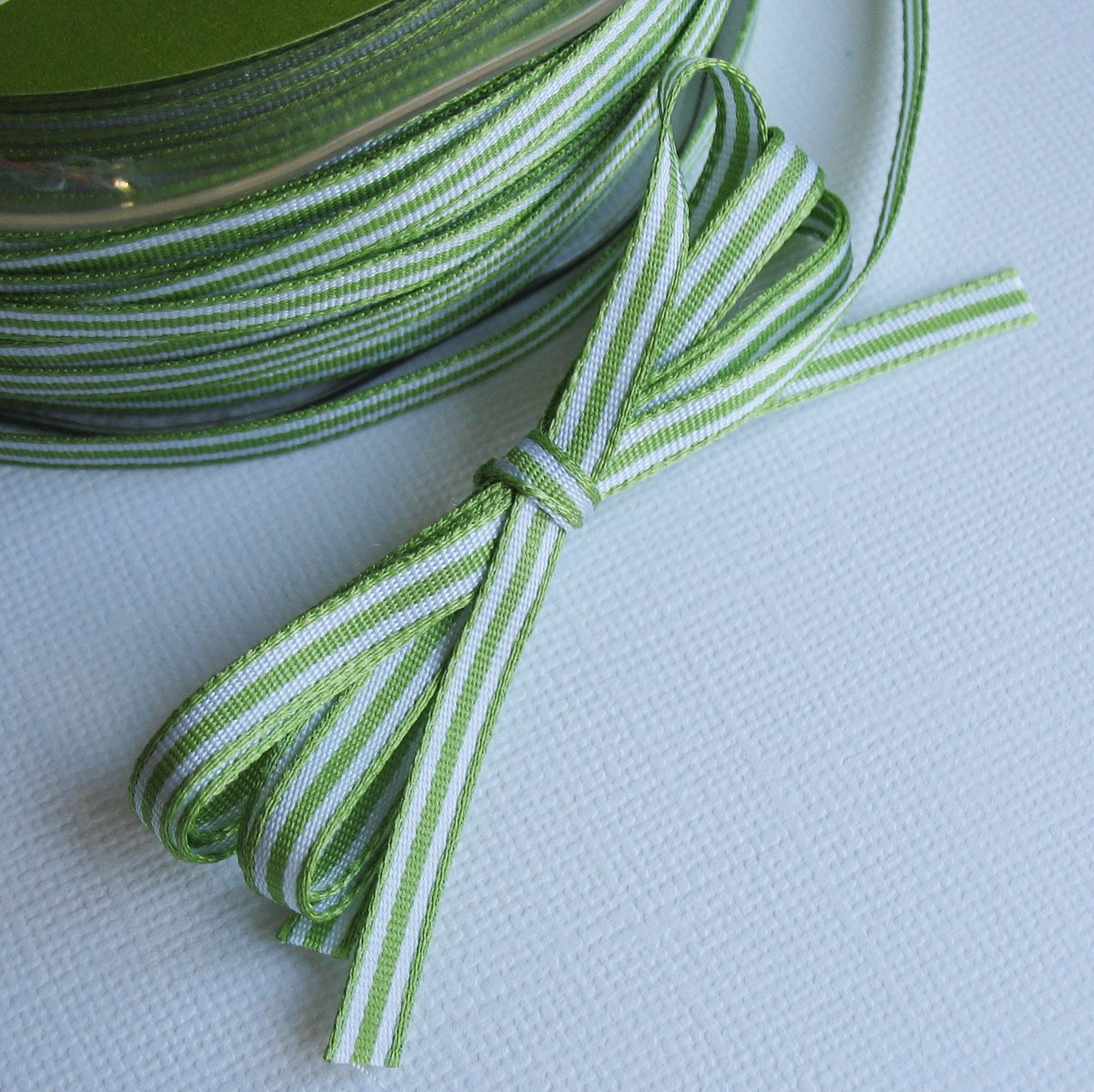 Items similar to Narrow Stripe Grosgrain Ribbon Celery and White on Etsy