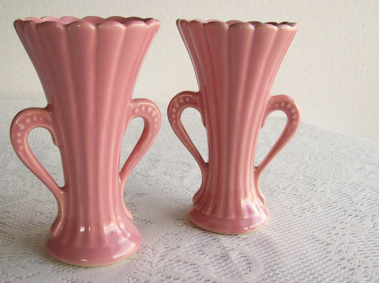Vintage Ceramic Vases Shawnee Pottery Pair Pink