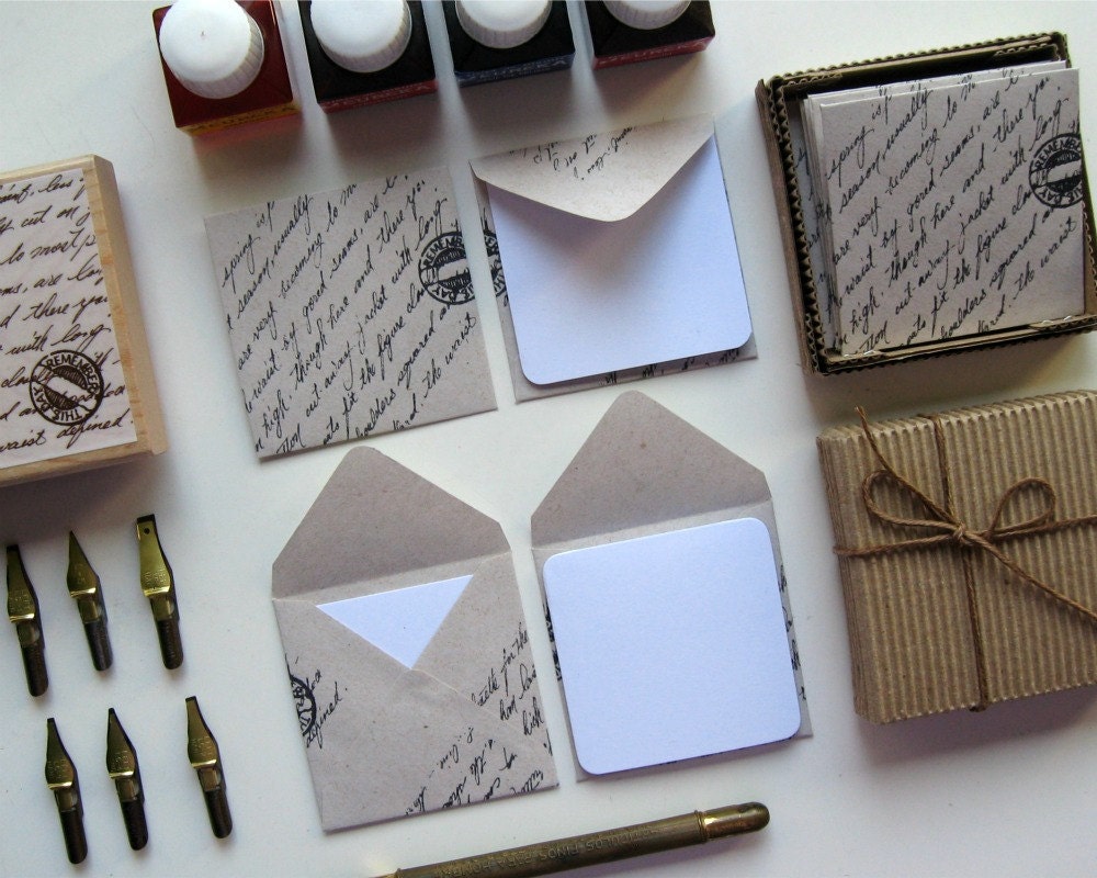 Mini Stationery Set Natural Stamped Envelopes with White Cards - Ciaffi