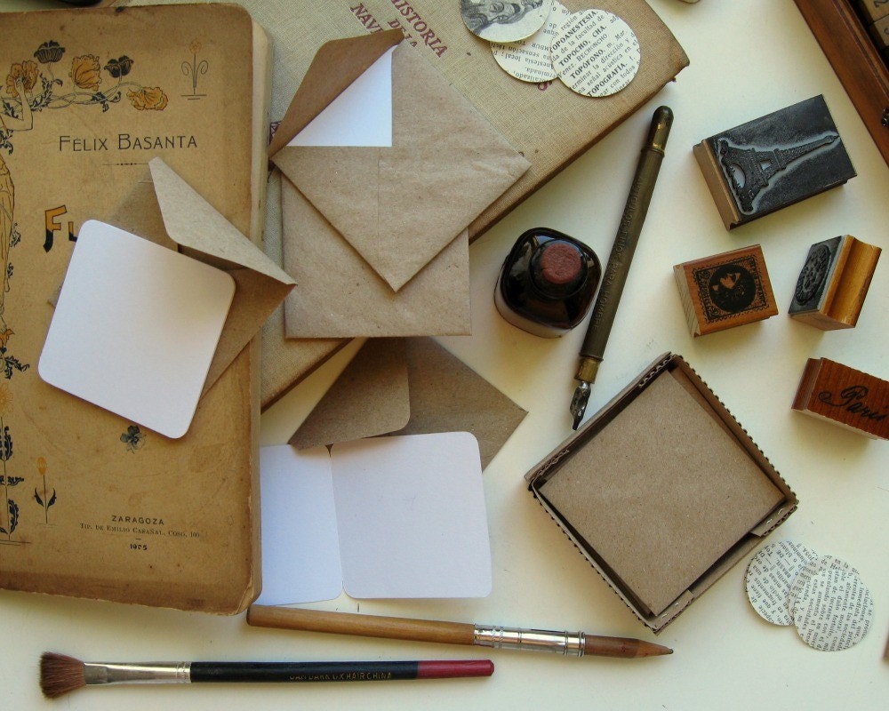 Kraft Mini Envelopes with White Cards Set