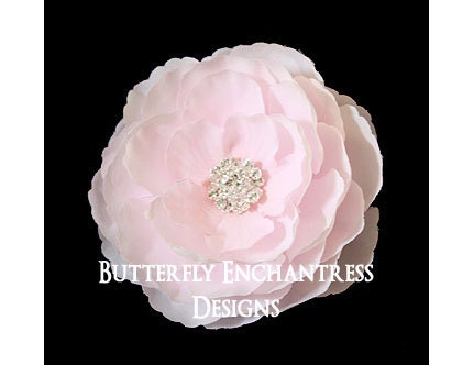 Rhinestone Pale Pink English Rose Flower Hair Clip