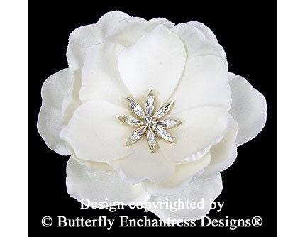 Supernova Rhinestone Magnolia Hair Flower Clip in Ivory
