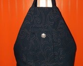 Faux-Studded Denim Tote Overnight Bag Purse Carryon Vintage Rhinestone Button Accent