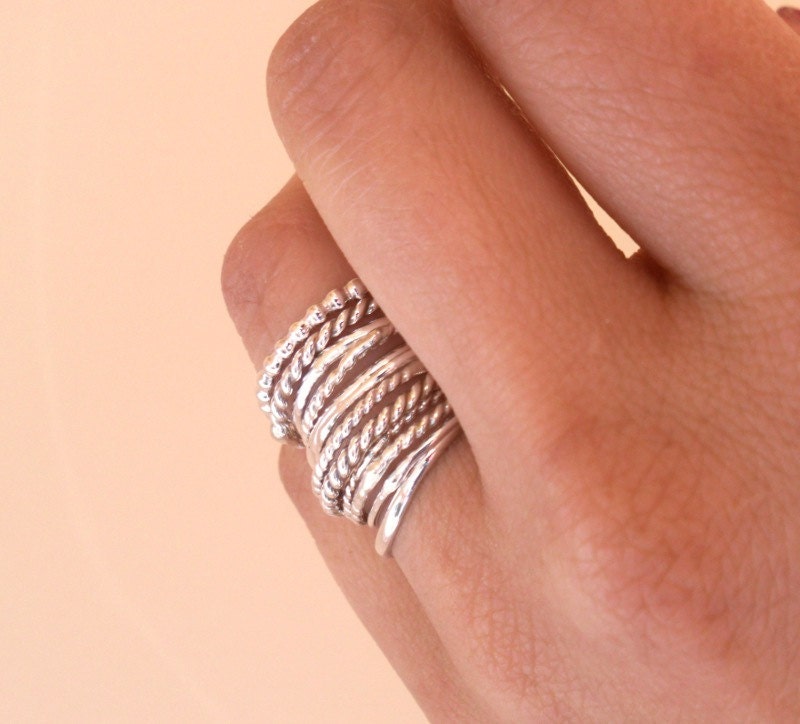 Design Your Own - Simply Skinny Rustic Sterling Stacking Rings - Custom Set of 12