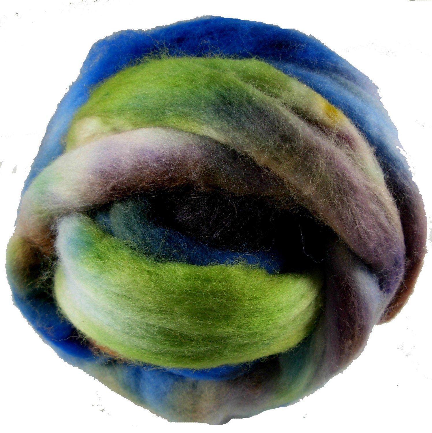 Hand Dyed Australian Wool Roving, Blue, Lime Green, Brown, for Spinning or Felting, 16 oz.